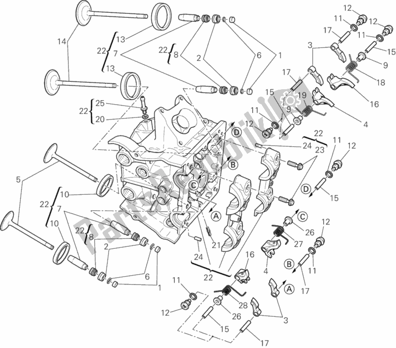 Alle onderdelen voor de Horizontale Cilinderkop van de Ducati Diavel Cromo Brasil 1200 2013